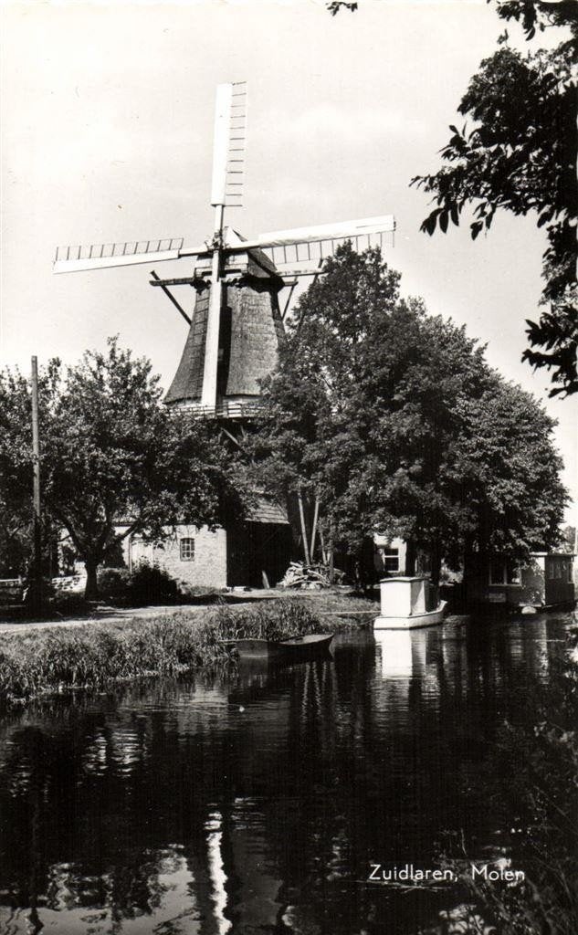 Zuidlaren, Molen - boot woonark - 1959 - ongelopen, Ophalen of Verzenden, 1940 tot 1960, Ongelopen, Drenthe