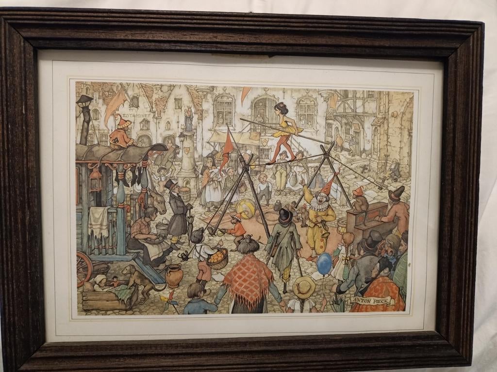 Anton Pieck Prent 'De Koorddanser' in lijst, Ophalen of Verzenden