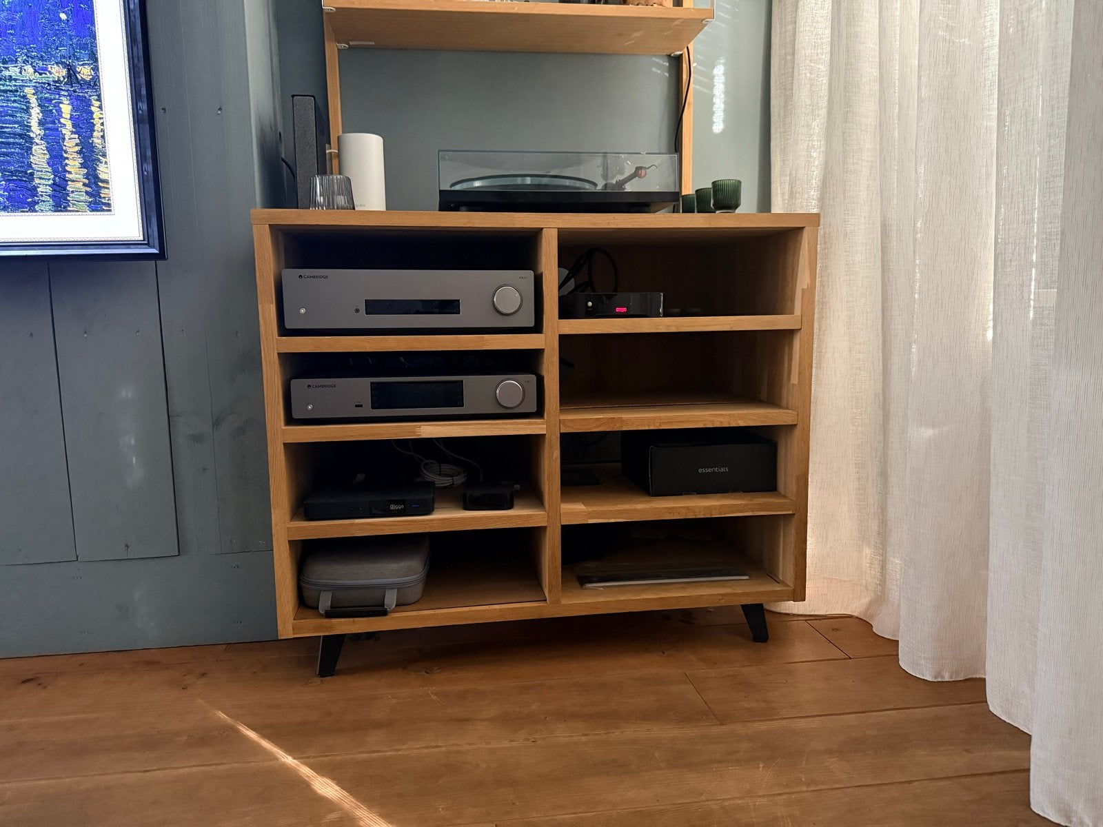 Houten audiomeubel / dressoir met 6 vakken, Huis en Inrichting, Kasten | Televisiemeubels, Gebruikt, 100 tot 150 cm, 25 tot 50 cm