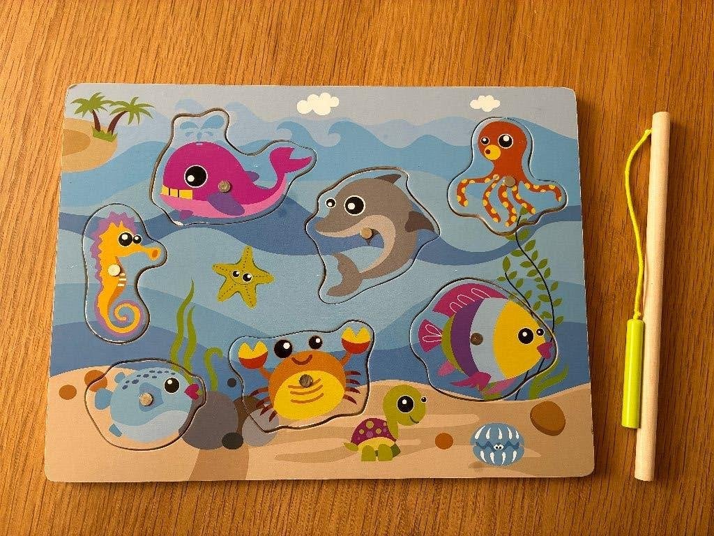 Houten magneet vis puzzel, Ophalen, Gebruikt, Van hout, Minder dan 10 stukjes