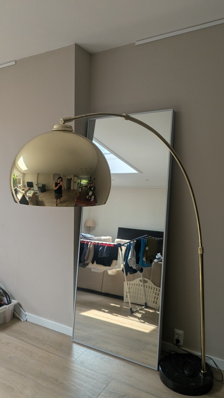 Gouden booglamp met marmeren voet, Ophalen, Modern, Industrieel, Overige materialen, Zo goed als nieuw