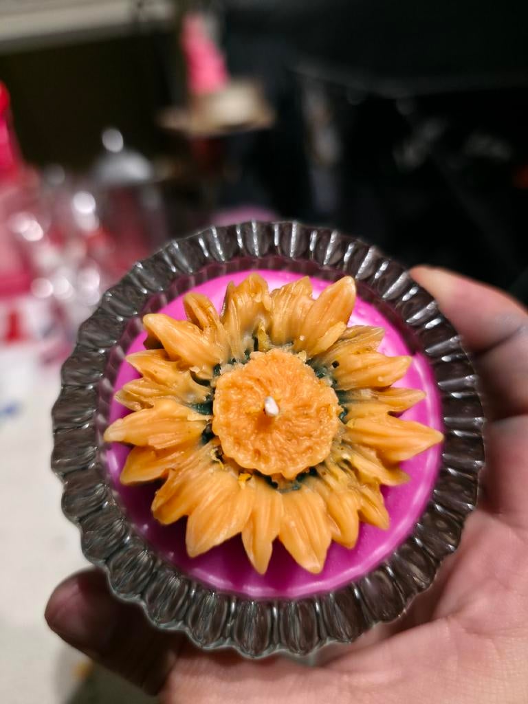 Luxe Zonnebloem Geurkaars - Handgemaakt van Sojawax, Huis en Inrichting, Woonaccessoires | Kandelaars en Kaarsen, Ophalen of Verzenden