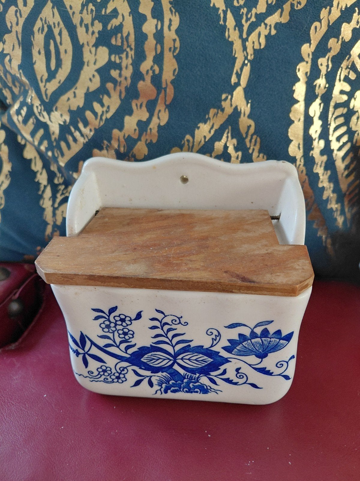 Vintage zout- of suikerbakje met  blauw decor, Ophalen of Verzenden