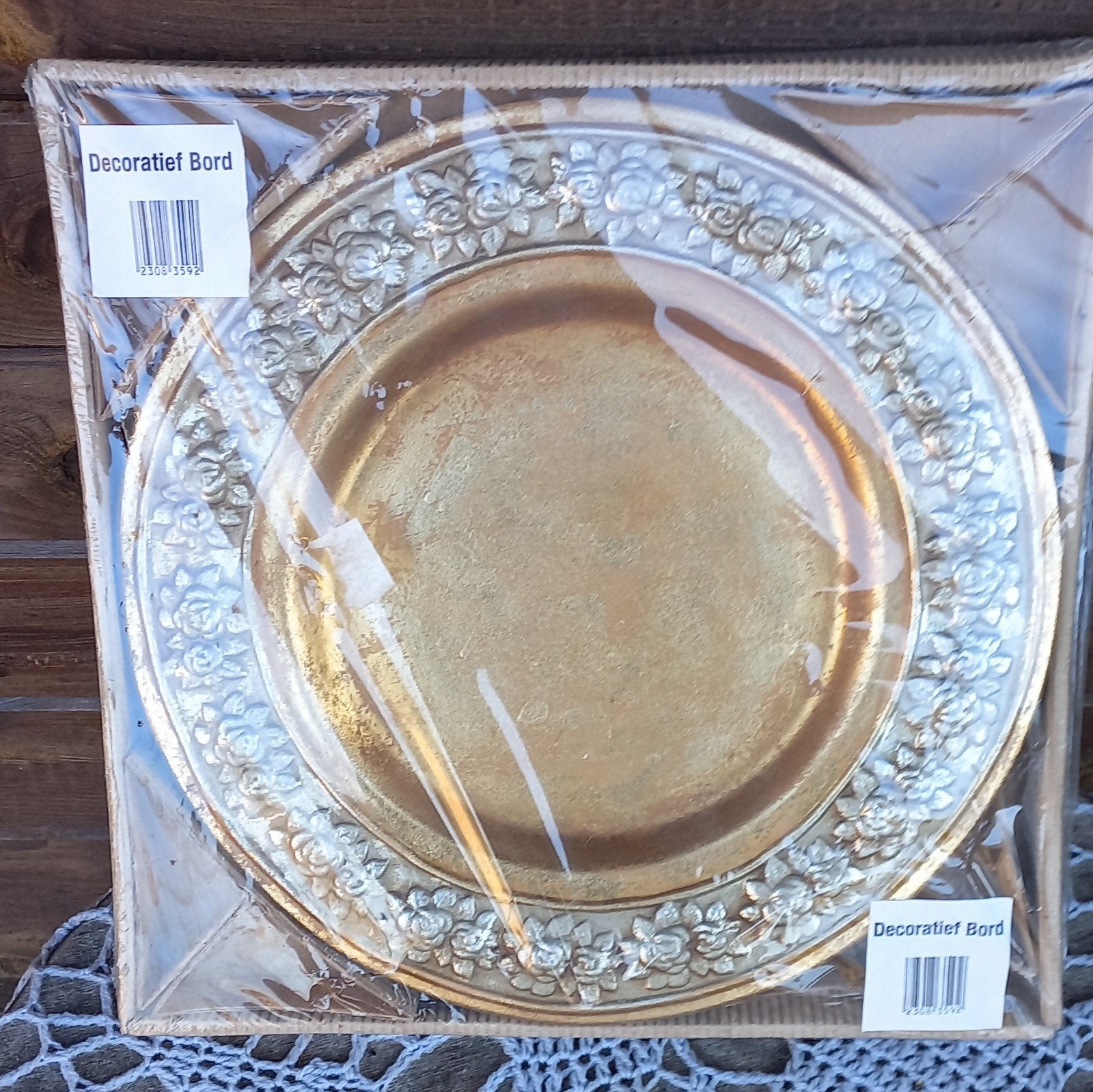 Gouden Decoratief Bord met Rozenrand - Nieuw in Verpakking, Nieuw, Kunststof, Ophalen of Verzenden, Klassiek