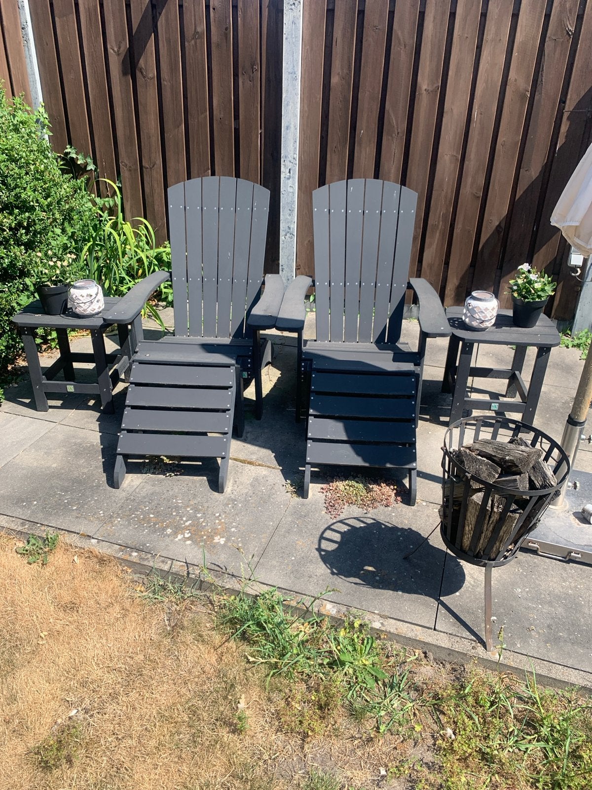 2x Adirondack stoelen met hockers - Grijs, Ophalen, Gebruikt, Kunststof