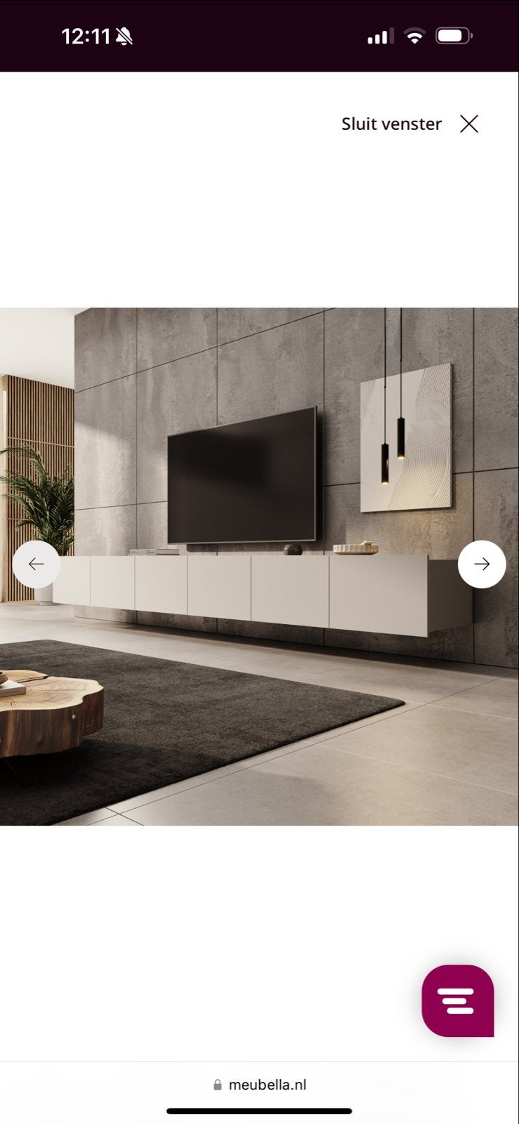 Hoogglans witte tv-kast 300 cm (Meubella), Ophalen, Gebruikt, 200 cm of meer, Minder dan 100 cm