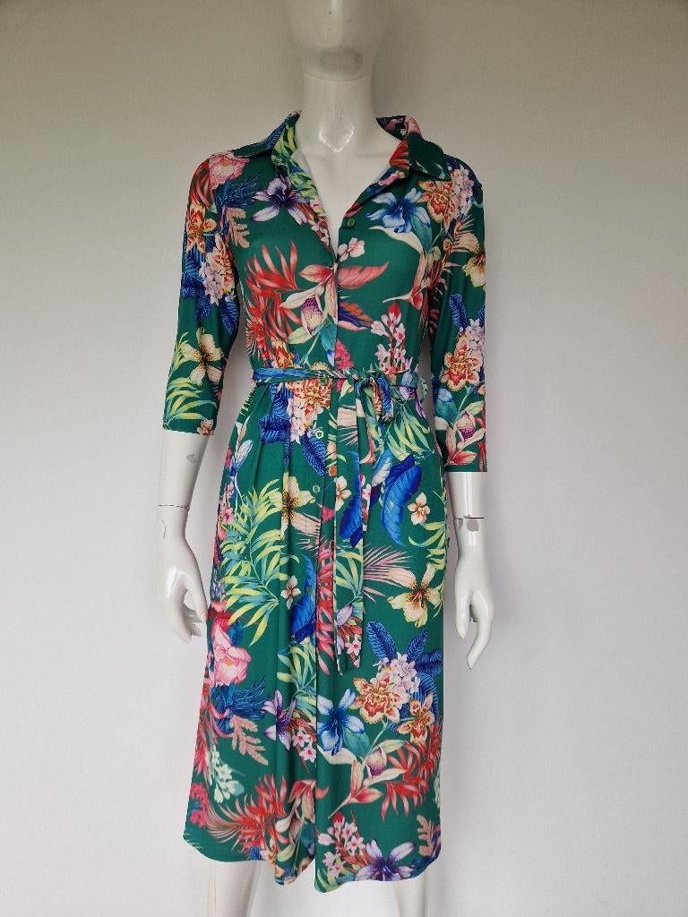 Enjoy blousejurk. Maat S. Groen/bloemenprint., Kleding | Dames, Jurken, Nijmegen, Verhip-vintage.nl, Enjoy, Nieuw