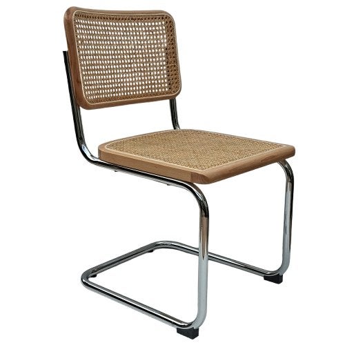 Thonet stijl Cesca Breuer eettafel buisstoelen rotan webbing