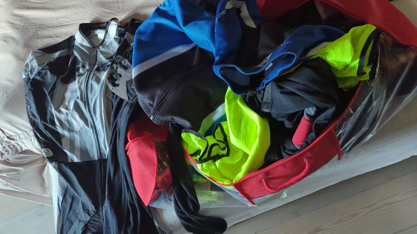Grote tas vol heren fiets kleding, maat XXL, Btwin, Rockrider, Karrimor, Nike, Gebruikt, XXL, Ophalen of Verzenden