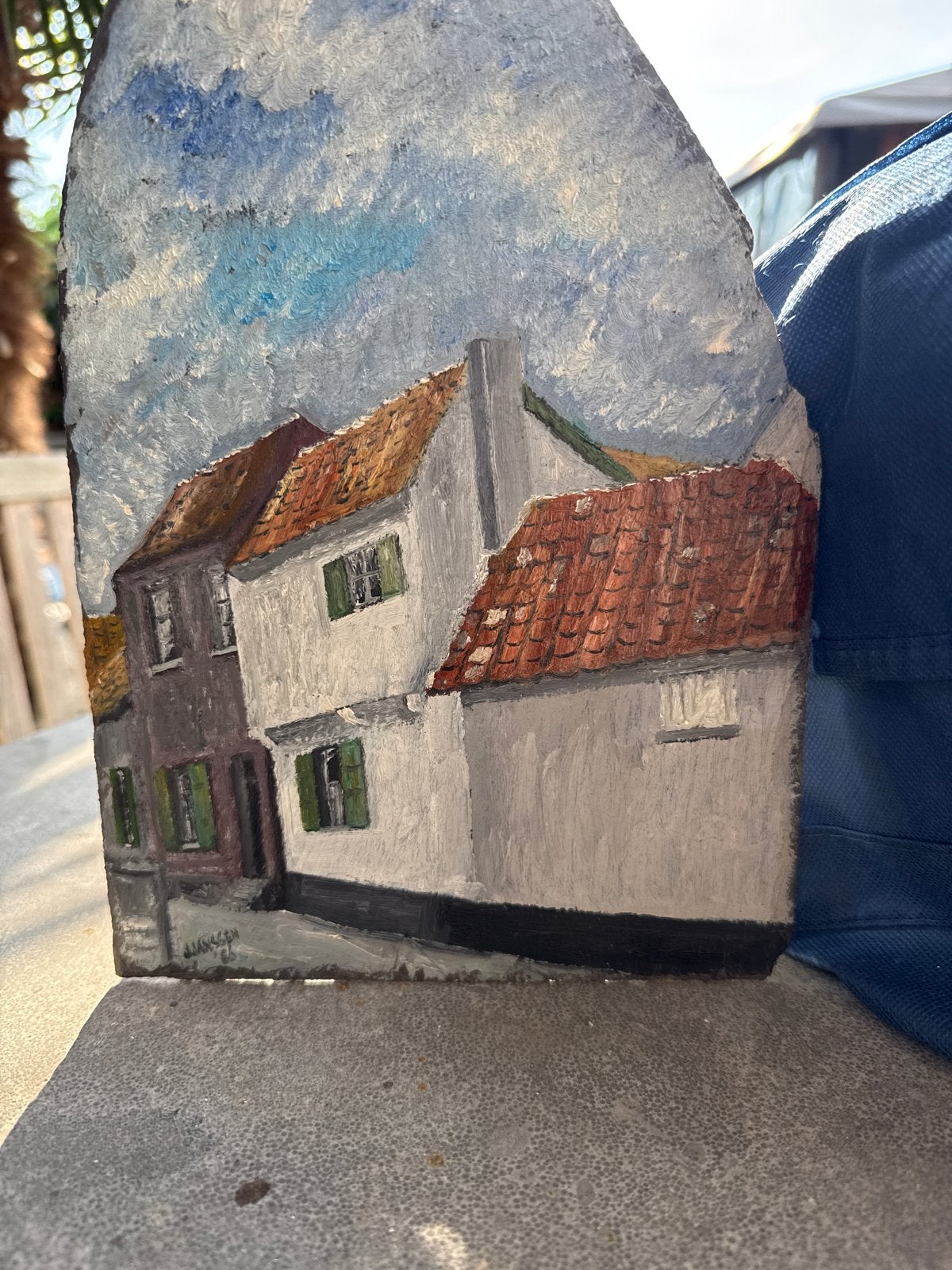 Twee handgeschilderde leistenen met dorpsgezichten, Antiek en Kunst, Kunst | Schilderijen | Klassiek, Realistisch, Overige ondergronden