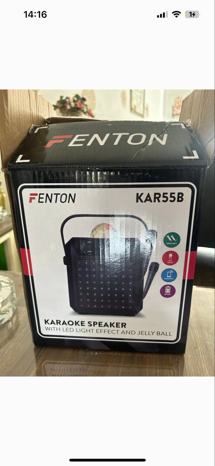 Fenton KAR55B Karaoke Speaker met LED lichteffect en 2 micro, Ophalen, Zo goed als nieuw, Complete set