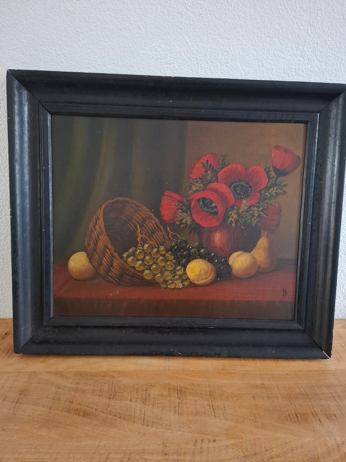 Klassiek stilleven met bloemen en fruit, Antiek en Kunst, Handgeschilderd, Doek, Stilleven, Ophalen of Verzenden