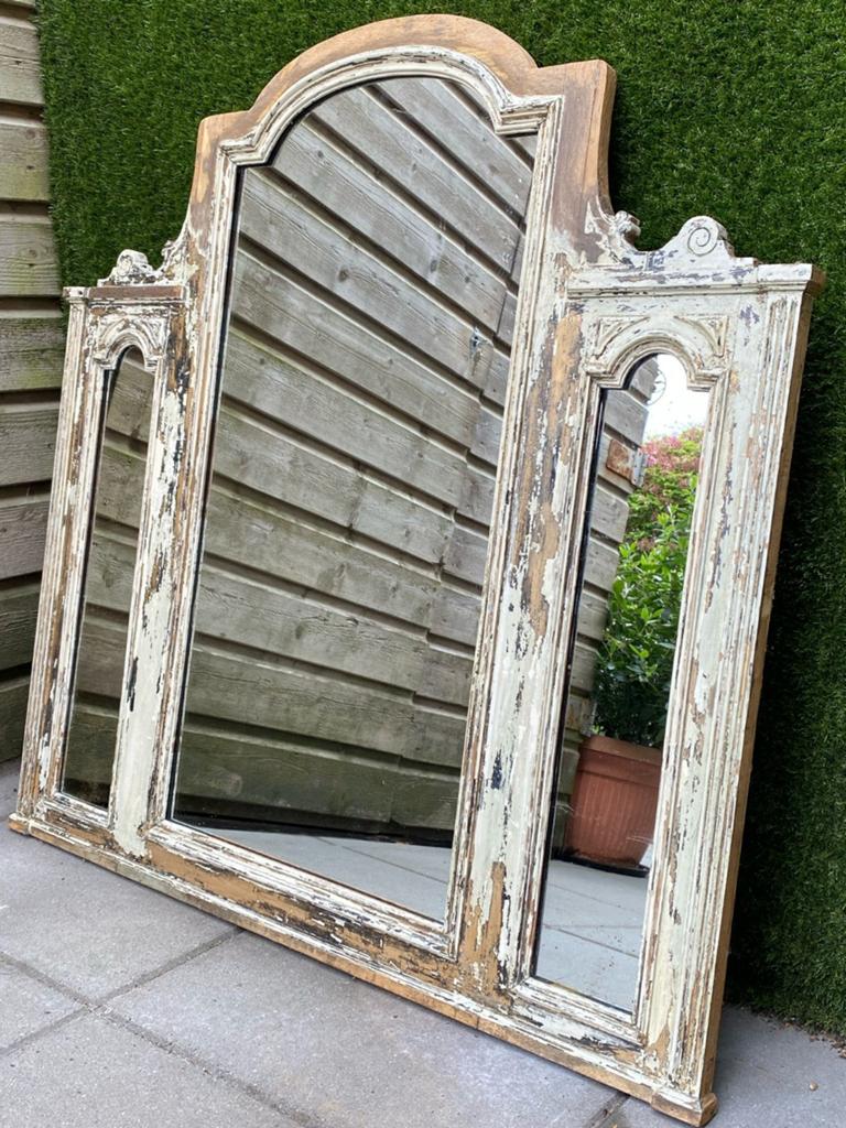 Antieke drieluik spiegel met brocante look, Antiek en Kunst, Antiek | Spiegels, Ophalen, Overige vormen, 100 tot 150 cm, 150 tot 200 cm