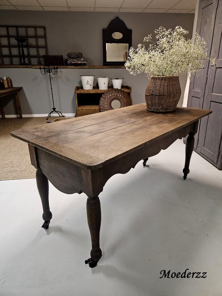Antieke Franse (bakkers)tafel met wielen, Antiek en Kunst, Antiek | Meubels | Tafels, Ophalen