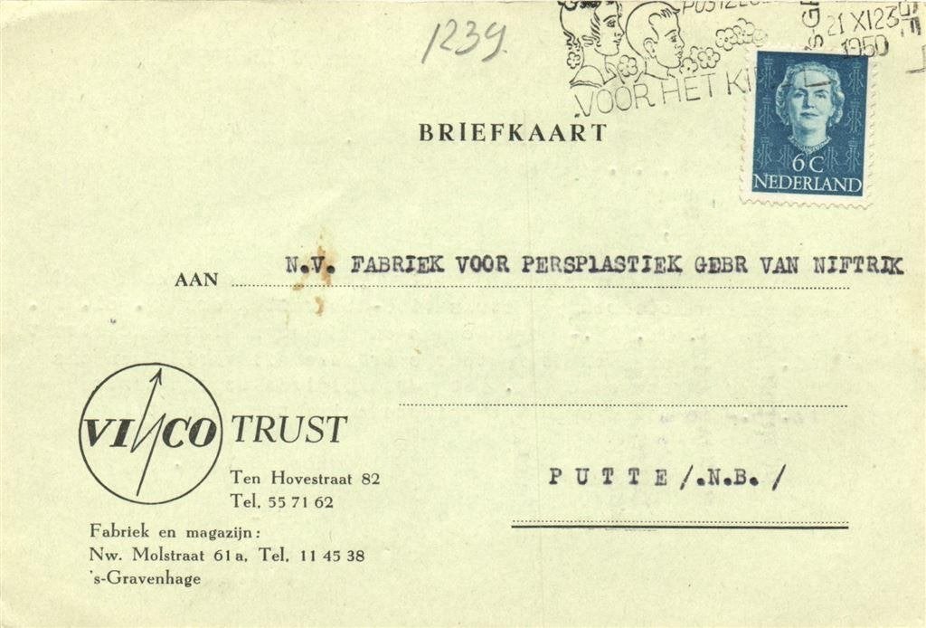 VICO-Trust, s-Gravenhage - 11.1950 - briefkaart, Ophalen of Verzenden, Briefkaart