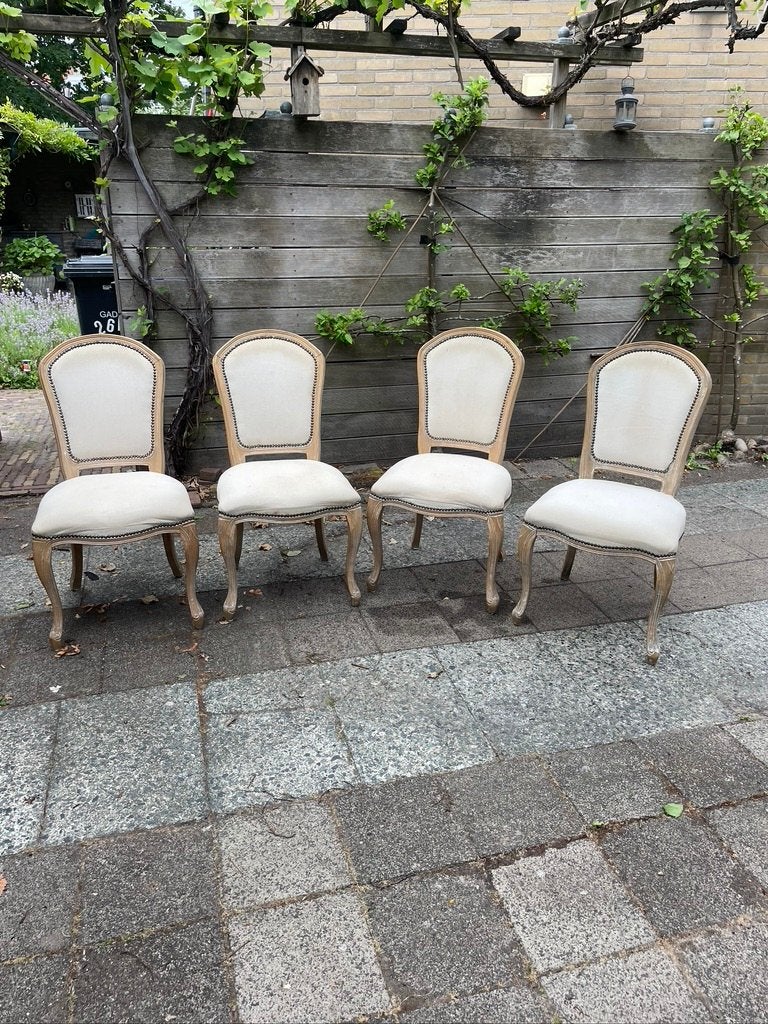 Te koop 4 eetkamerstoelen brocante, Ophalen, Gebruikt, Wit, Vier