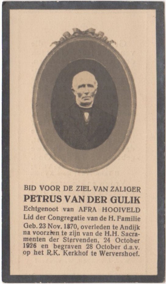 Petrus van der Gulik 1870 Andijk +1926 Andijk, 55 jaar oud, Ophalen of Verzenden