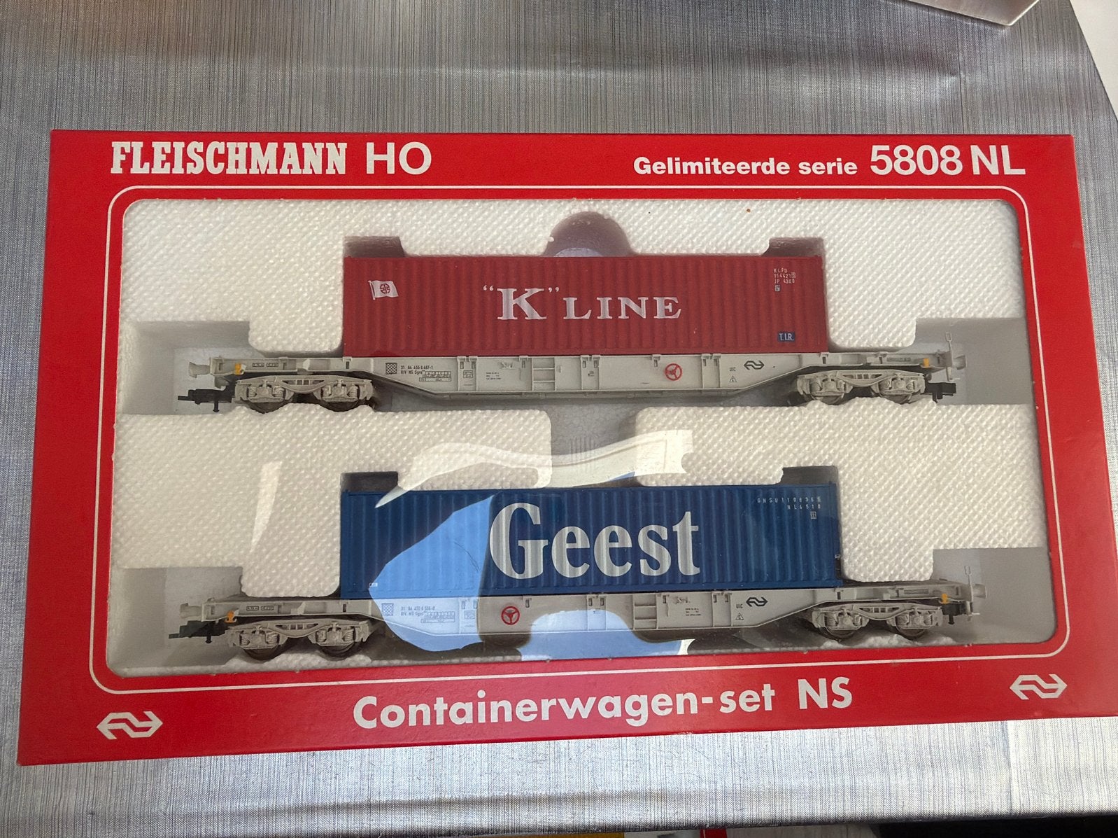 Fleischmann H0 5808 NL NS Containerwagenset "Geest & K Line", Gelijkstroom, Fleischmann, Wagon, Ophalen of Verzenden