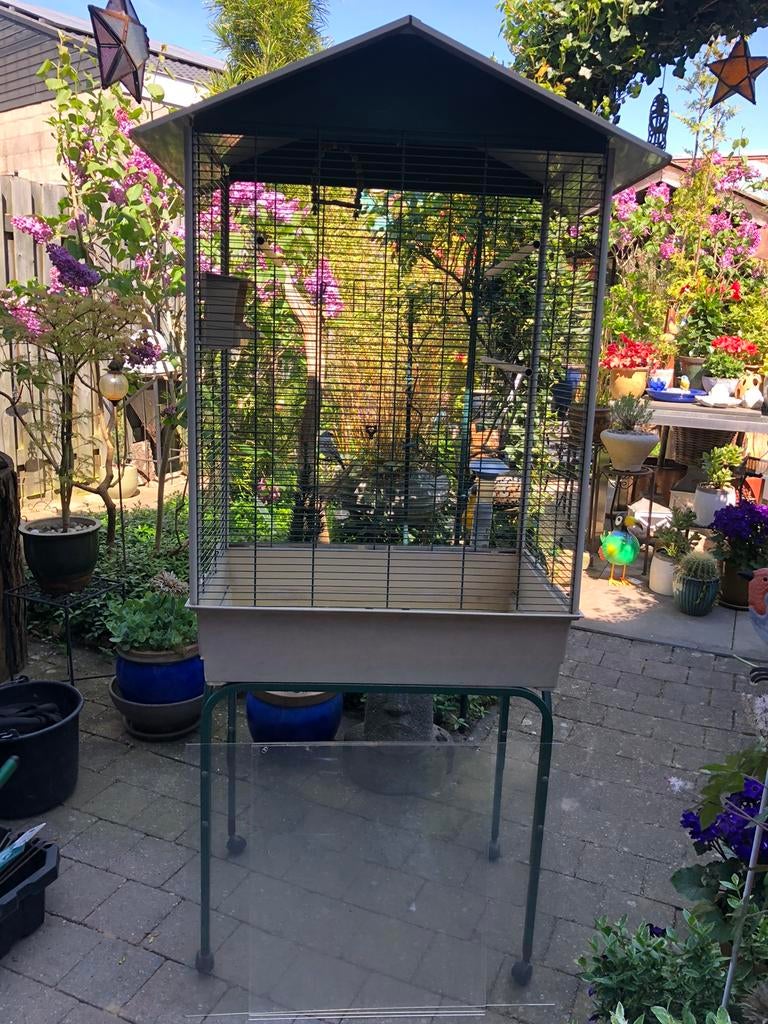 Verrijdbare kunststof metalen vogelkooi, Ophalen, Gebruikt, Metaal, Vogelkooi