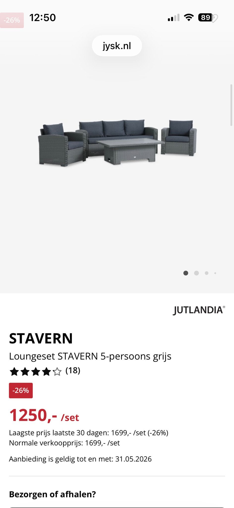 Jutlandia Stavern Loungeset met verstelbare tafel, Ophalen, 5 zitplaatsen, Zo goed als nieuw, Loungeset