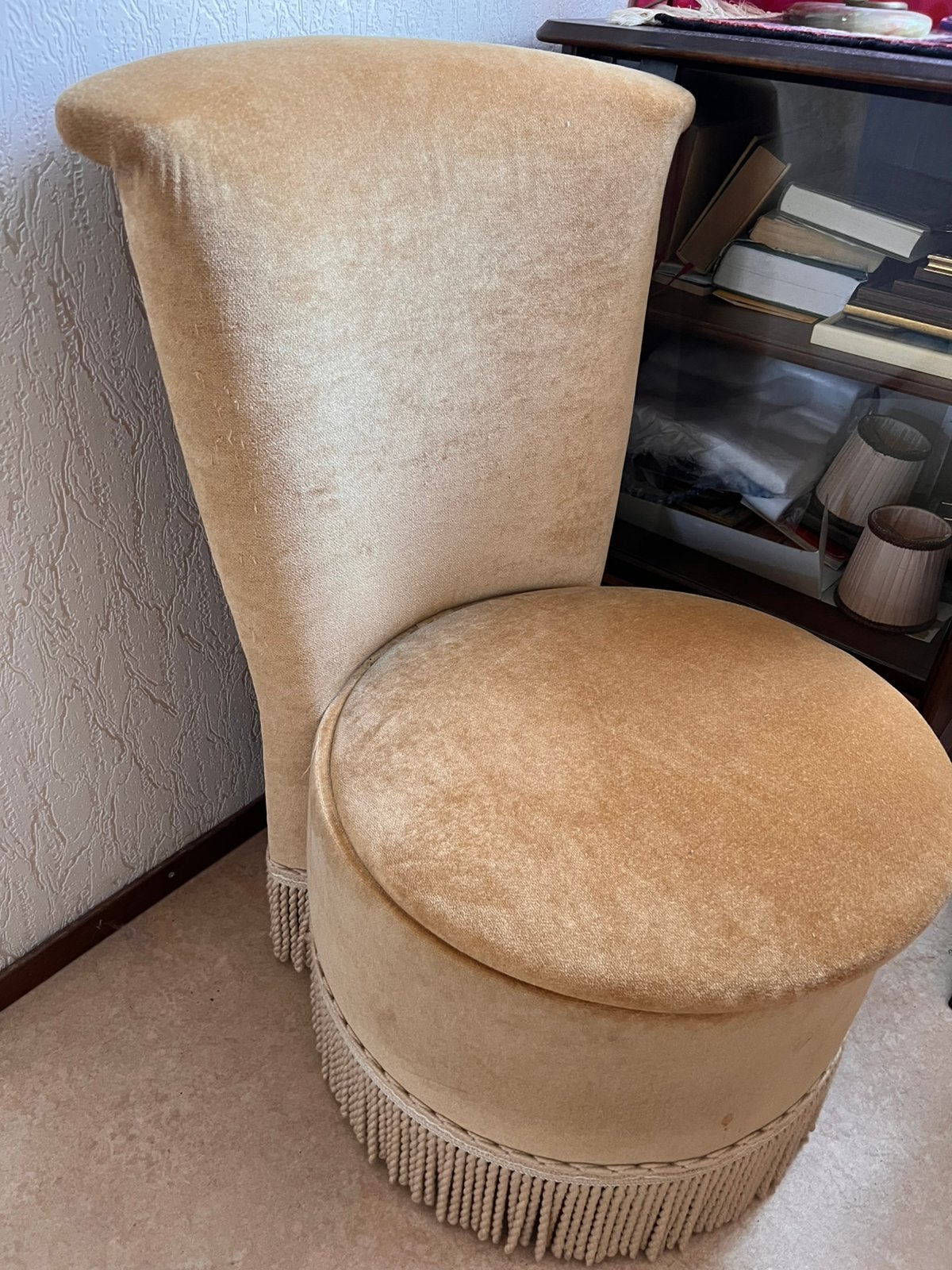 Vintage fauteuil / poef met opbergruimte, Huis en Inrichting, Fauteuils, Ophalen, Zo goed als nieuw, 75 tot 100 cm, 50 tot 75 cm