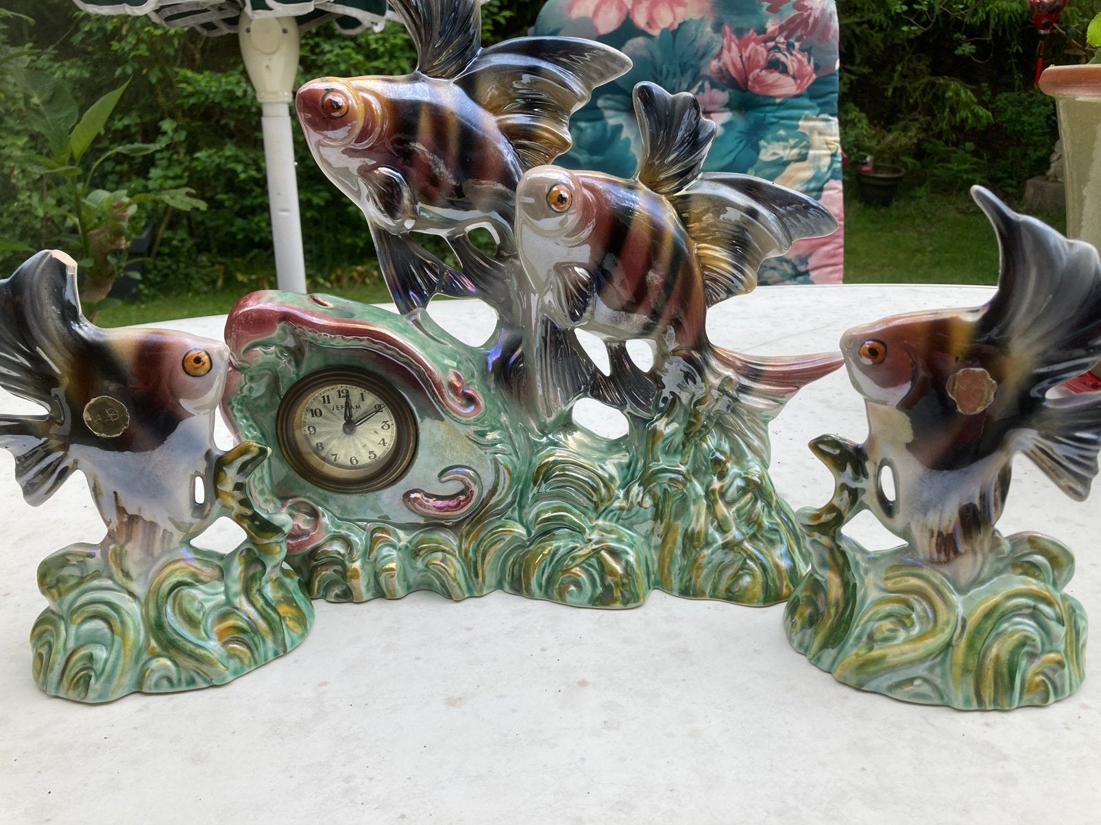 Vintage Hubert Bequet Keramieken Visklok met Beeldjes, Ophalen