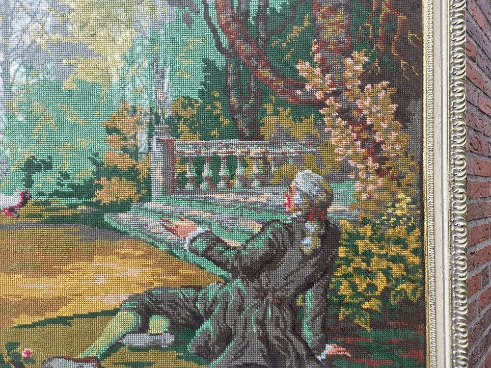 geborduurd schilderij 17e eeuw tafreel, Ophalen of Verzenden, 'T Olde Gre-j, Info@toldegrej.nl, Endepoelstraat 20f Didam