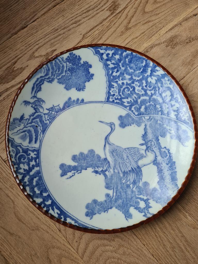 Groot Antiek Japans Igezara Bord 'Kraanvogels' Meiji 31 cm, Ophalen of Verzenden