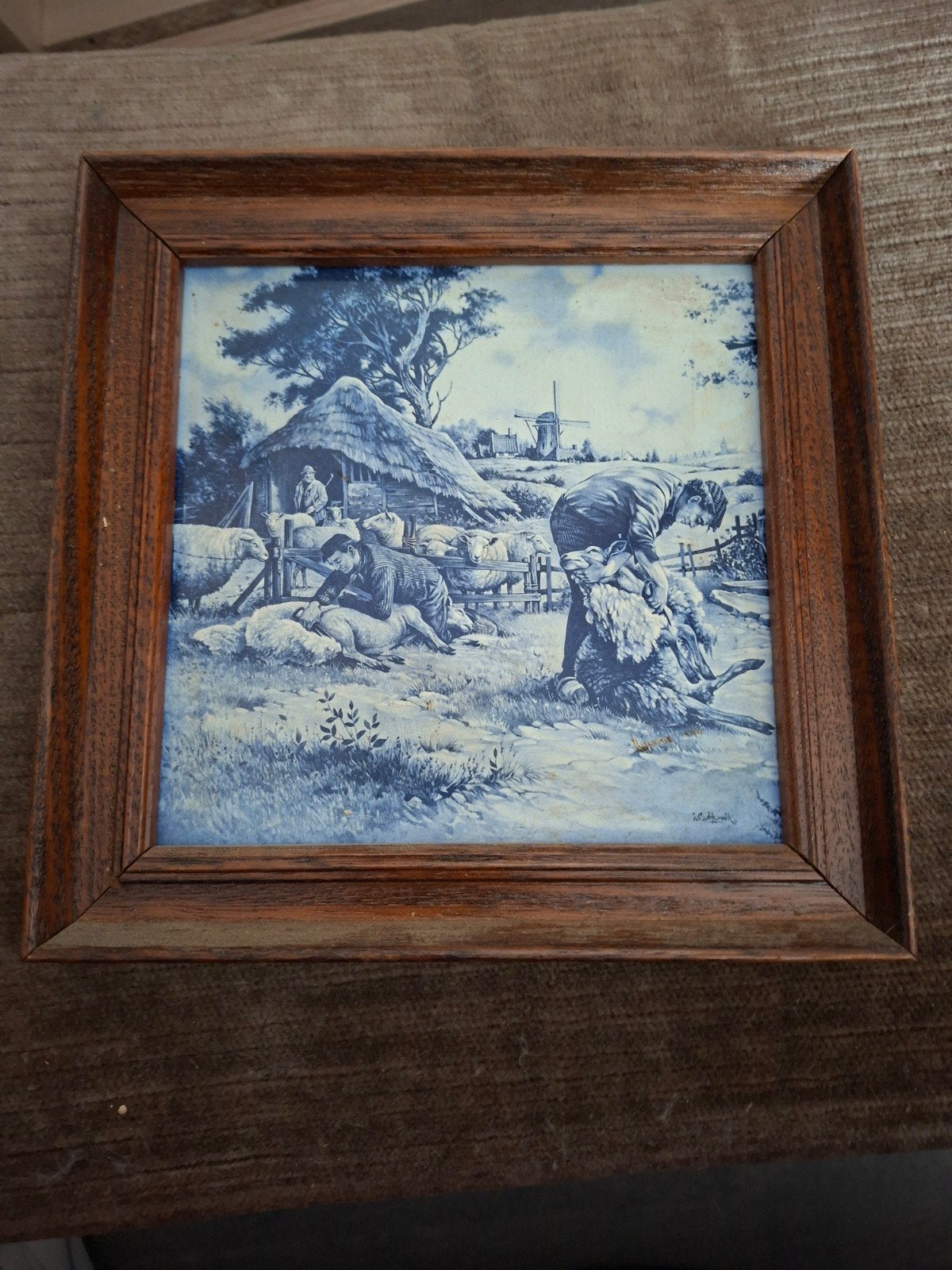 Delfts blauw tegeltableau: Schapen scheren, Ophalen of Verzenden