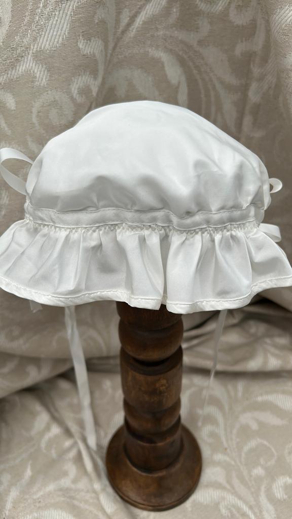Vintage antiek slaapmutsje, wit, glanzende stof, Antiek en Kunst, Ophalen of Verzenden