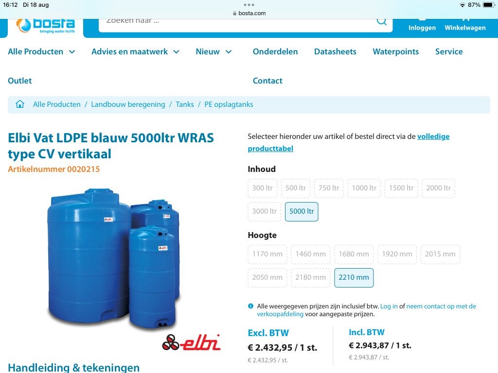 Water tank 5000 l schoon water tan, 150 liter of meer, Ophalen, Nieuw, Kunststof