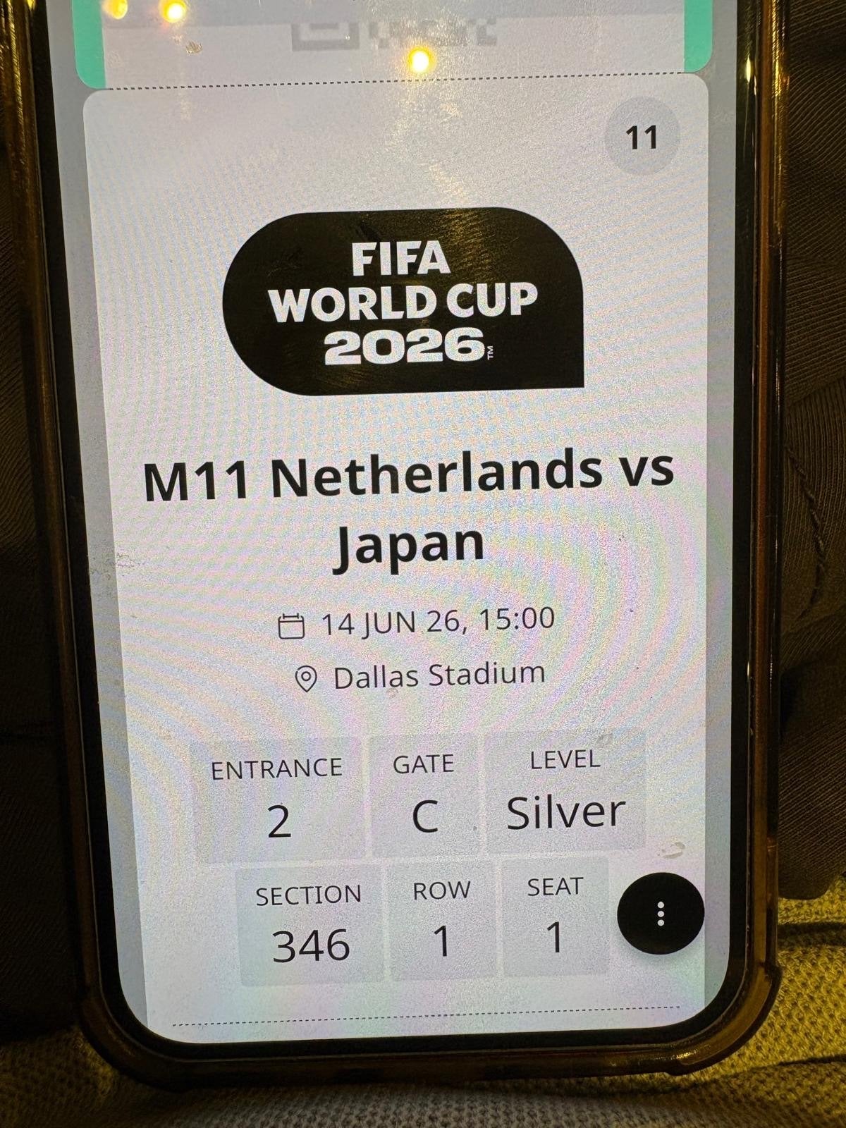 WK kaartje Oranje Japan Dallas 14 Juni, Eén persoon, Juni