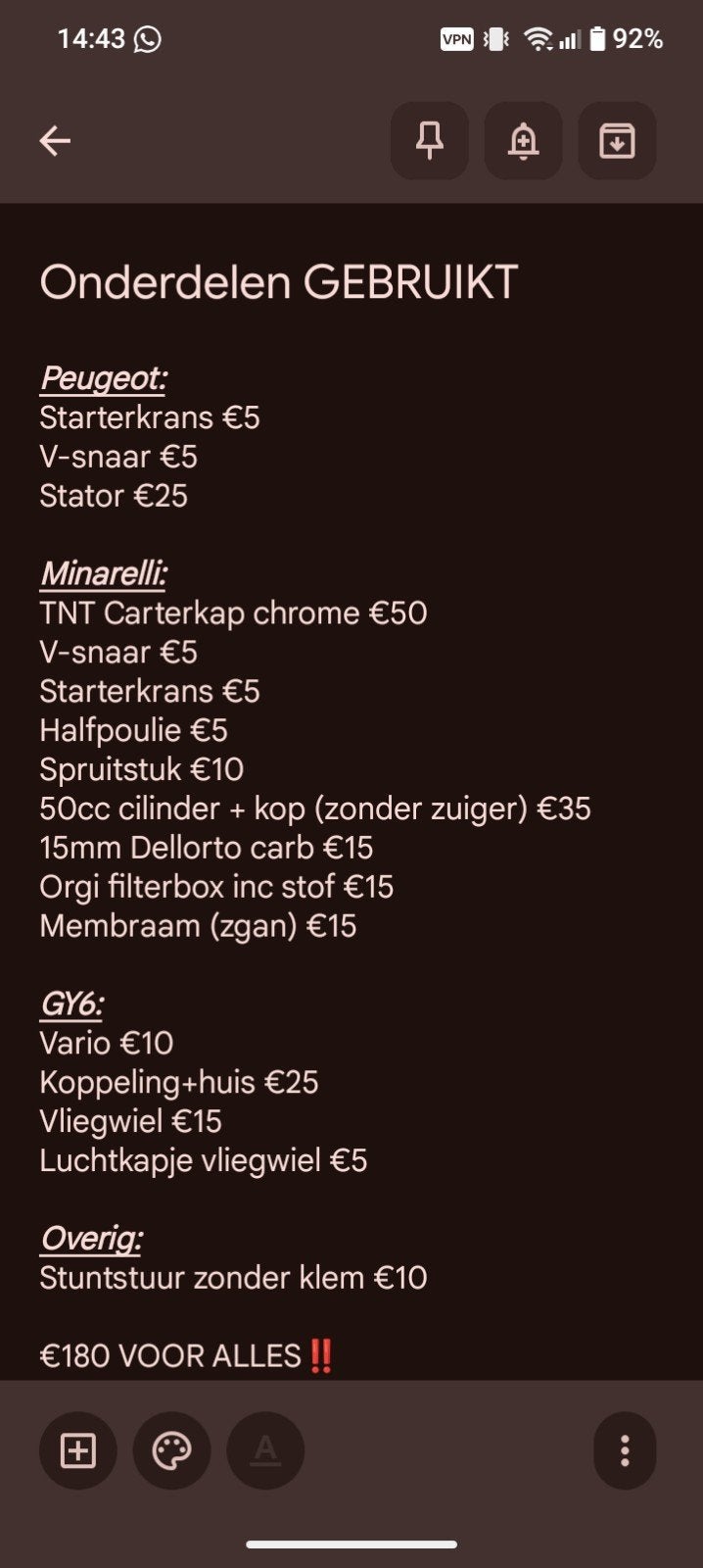 Scooter onderdelen 50/70cc Peugeot, Minarelli, GY6, Ophalen of Verzenden, Gebruikt, Overige typen, Overige merken