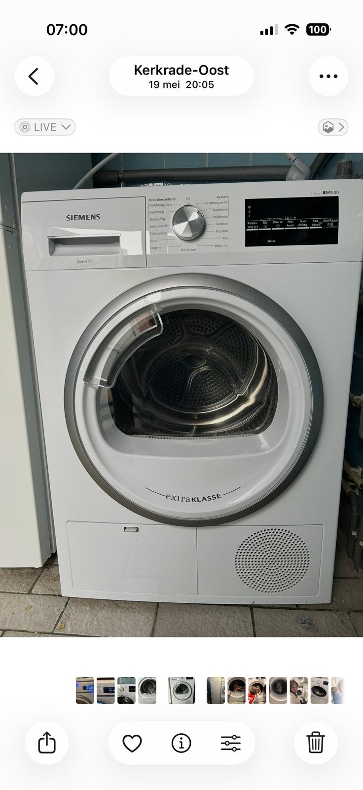 Siemens iQ500 extraKlasse droger 9 kg – zeer nette staat, Witgoed en Apparatuur, Wasdrogers, 8 tot 10 kg, Ophalen, Zo goed als nieuw