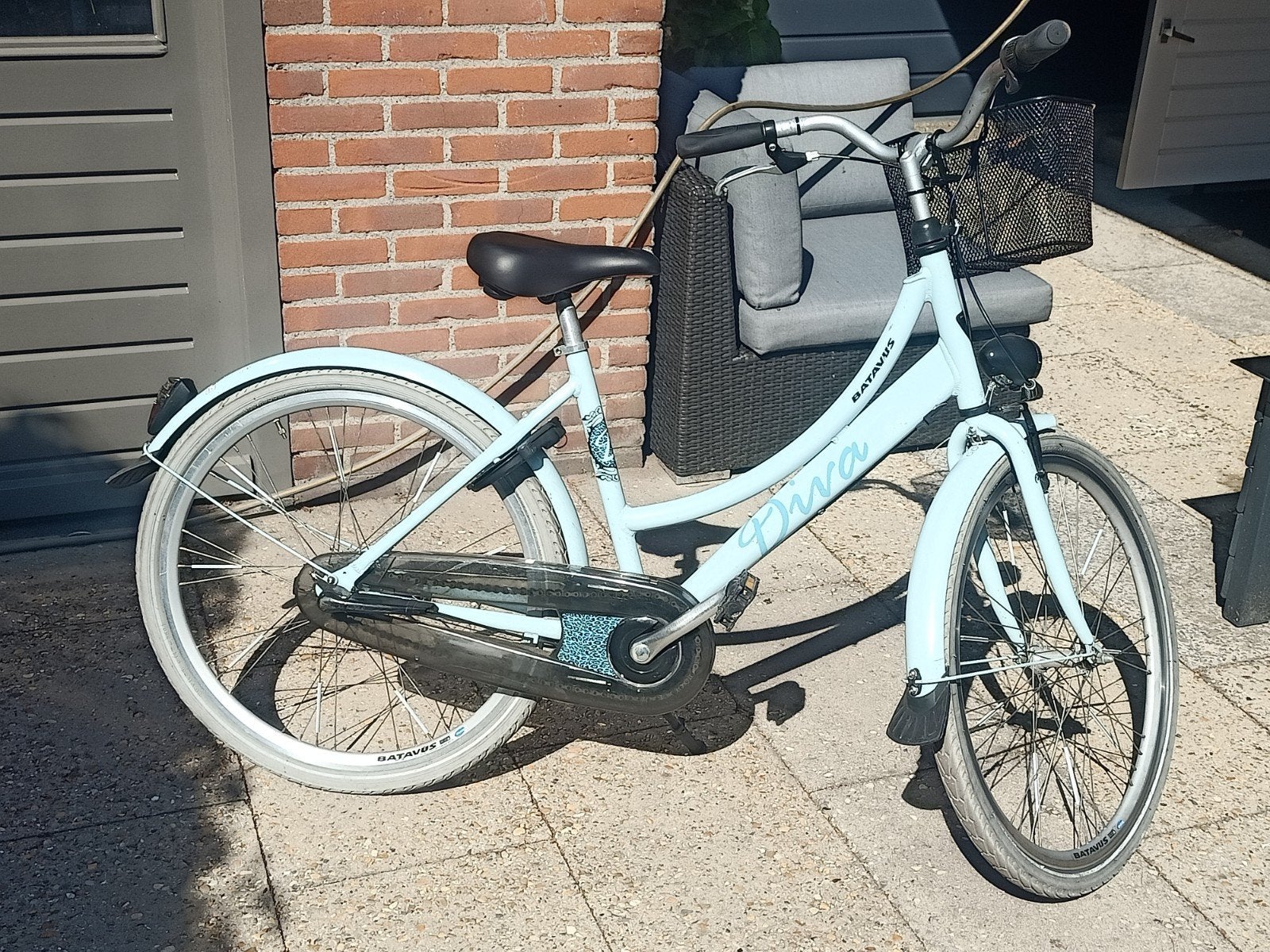 Batavus Diva damesfiets - lichtblauw, Fietsen en Brommers, Fietsen | Dames | Damesfietsen, Terugtraprem, Gebruikt, Batavus, Versnellingen