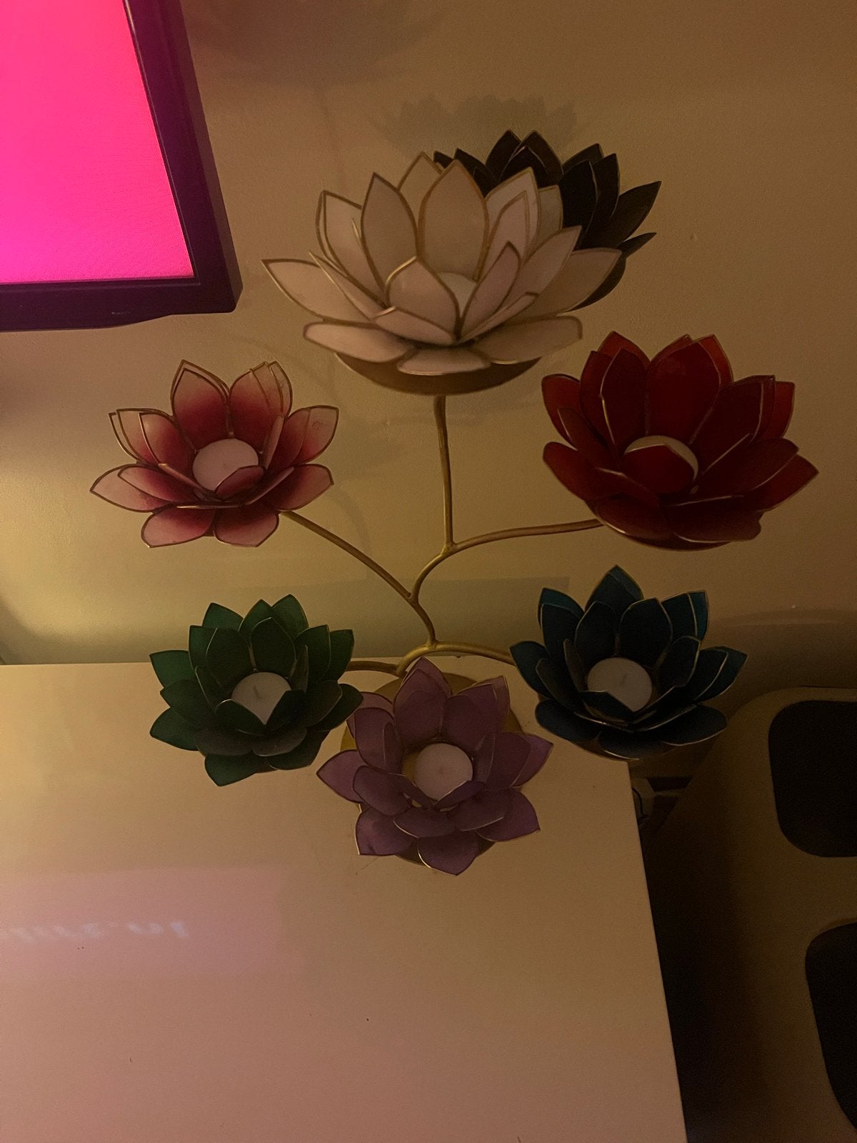 Set van 4 Lotus Waxinelichthouders - Diverse Kleuren, Meerkleurig, Waxinelichthouder, Nieuw, Ophalen of Verzenden