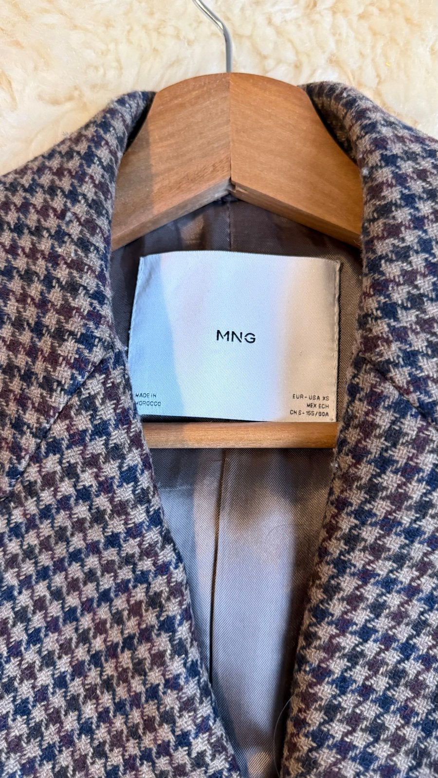 MNG Houndstooth Lange Jas - Maat XS, Ophalen of Verzenden, Zo goed als nieuw, Maat 34 (XS) of kleiner, Meerkleurig