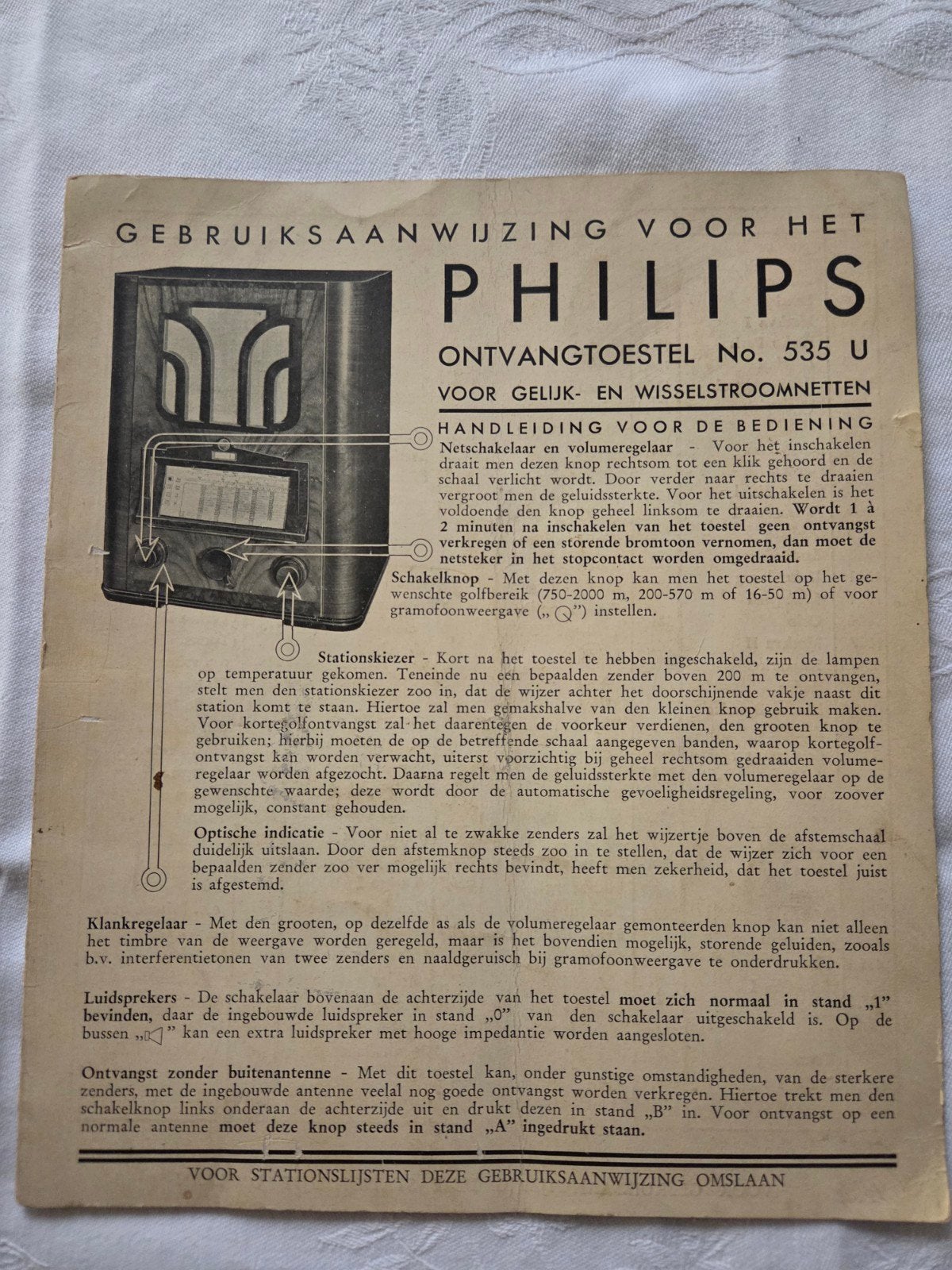 Philips Ontvangtoestel No. 535 U - Vintage Radio, Antiek en Kunst, Ophalen of Verzenden