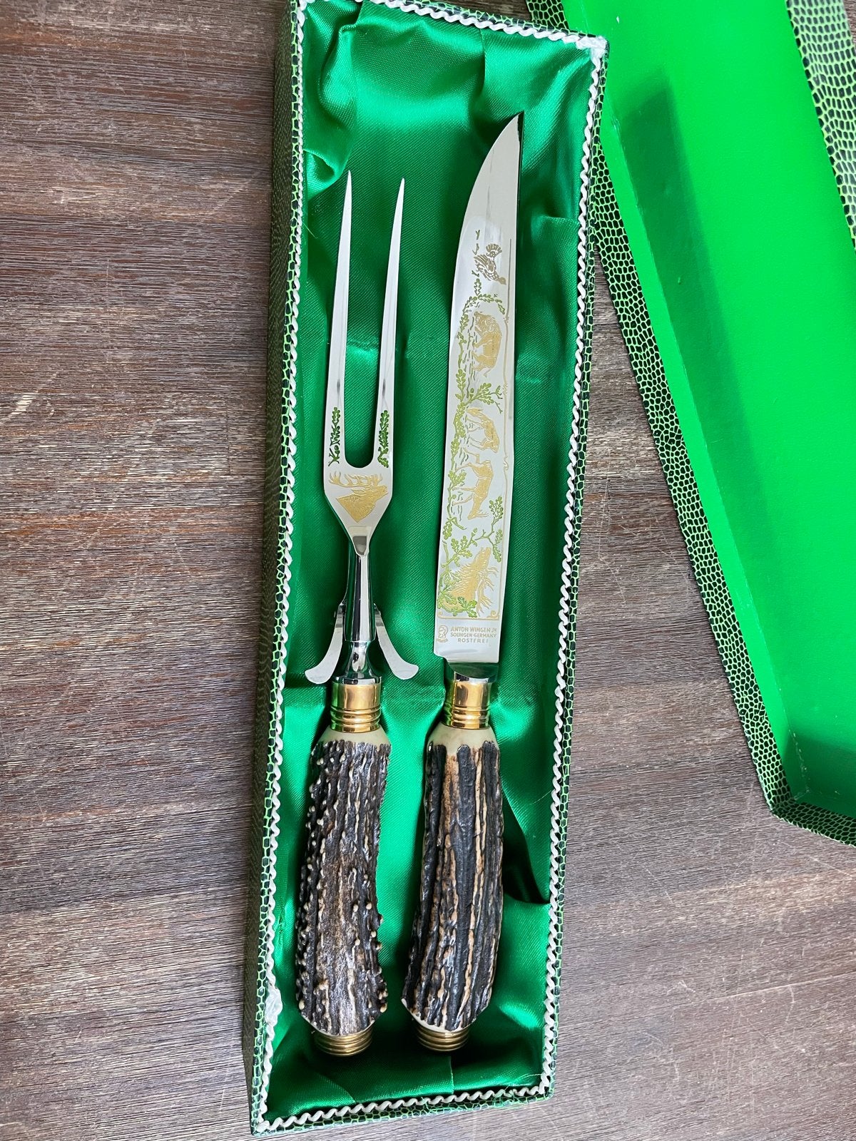 Vintage Anton Wingen Jr. Solingen Vleesvork & Mes Set, Antiek en Kunst, Ophalen of Verzenden