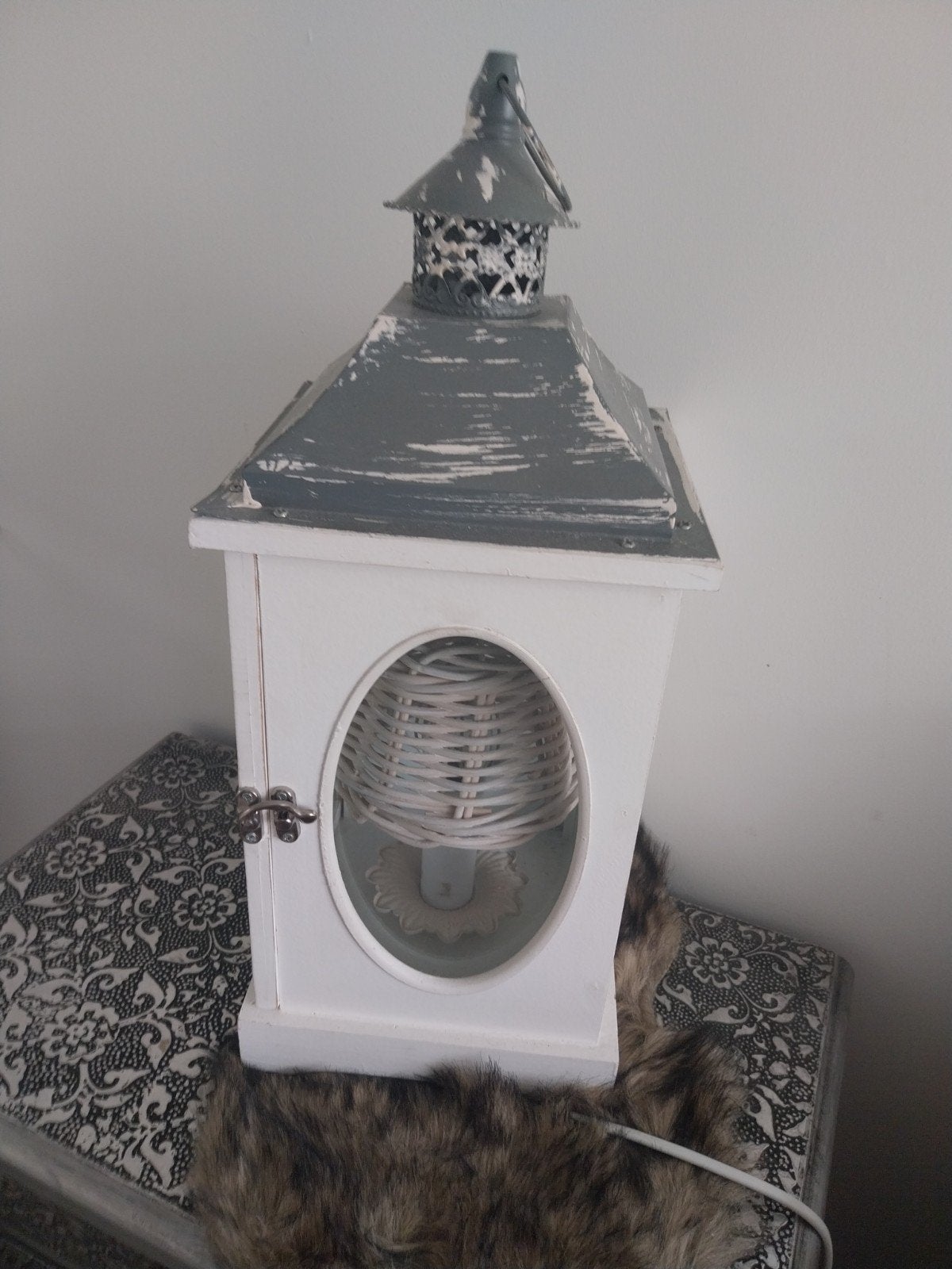 Decoratieve houten lantaarn met verlichting, Ophalen of Verzenden, Gebruikt, Landelijk, Sfeervol