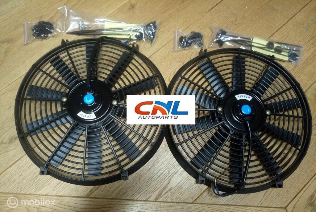 Koelvin 12V 80W 2x14" inch electric universal fan + mounting, Auto-onderdelen, Nieuw, Ophalen of Verzenden