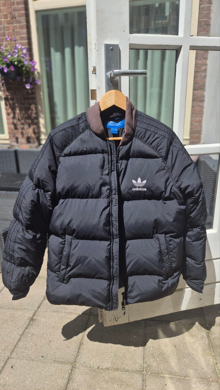 Vintage Adidas Puffer Jacket Zwart - Maat M, Ophalen of Verzenden, Gedragen, Maat 48/50 (M), Zwart
