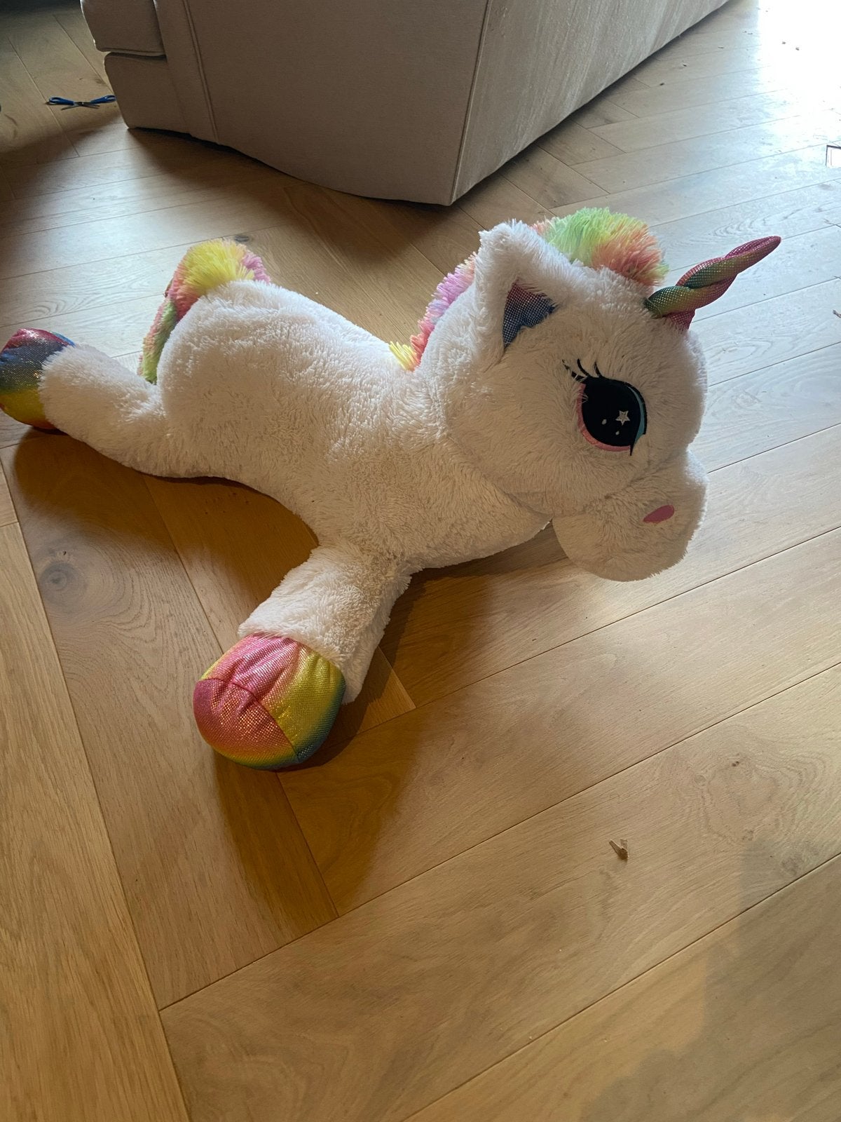 Grote zachte eenhoorn knuffel, wit met regenboogdetails, Ophalen, Eenhoorn, Zo goed als nieuw, Middelgroot (20 tot 80 cm)