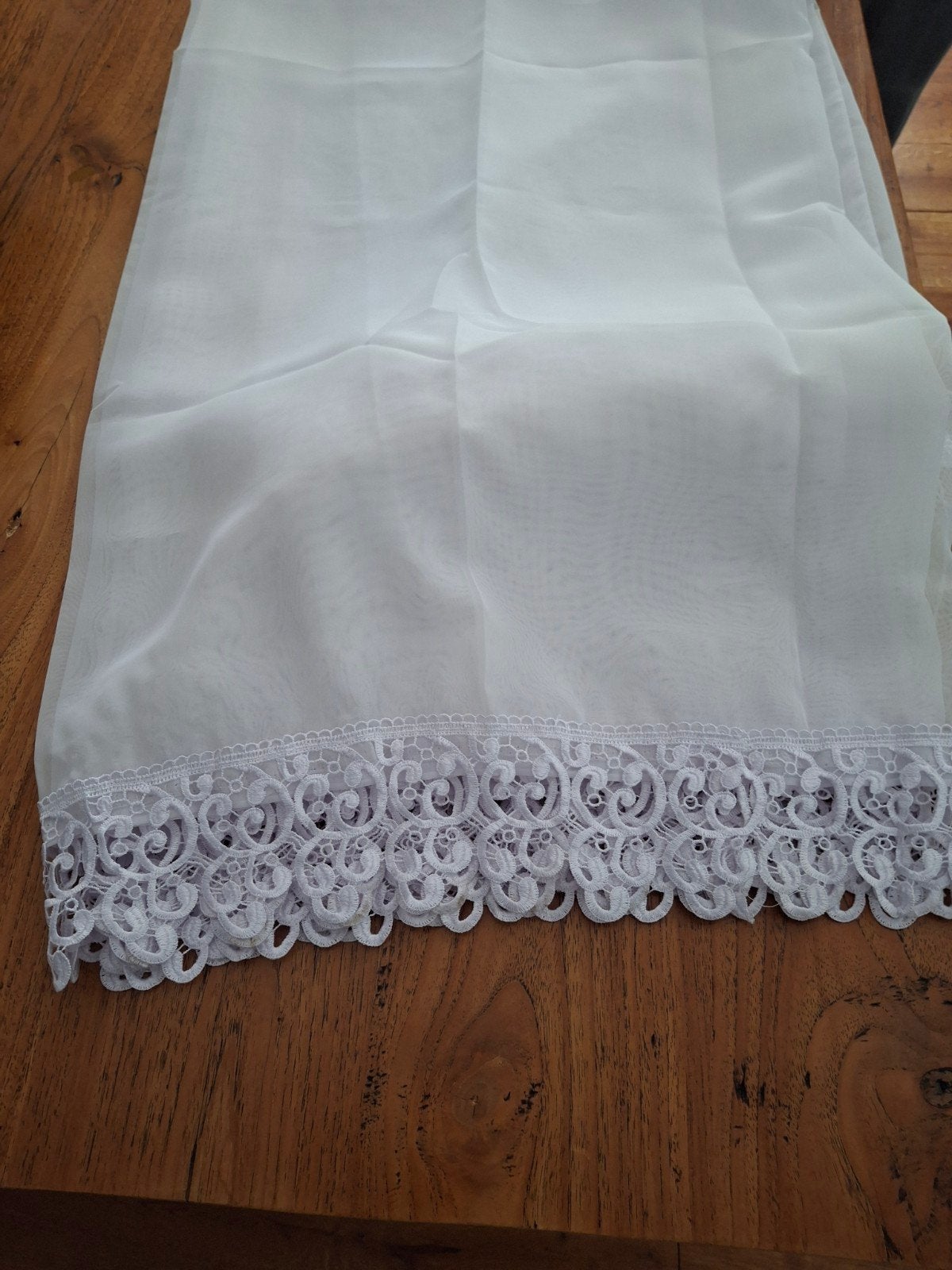 Witte vitrage met kanten rand, Vitrage, 400 cm, Overige merken, Wit