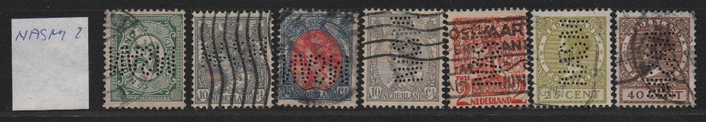 Perfins Nederland  - -    7  zegels  met  Perforatie  NASM 2, Postzegels en Munten, Ophalen of Verzenden, T/m 1940, Gestempeld