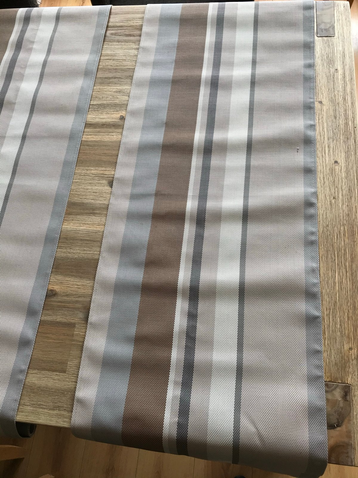 Twee crème beige tafellopers met strepen, binnen/buiten, Overige materialen, Geweven, Ophalen of Verzenden, Zo goed als nieuw