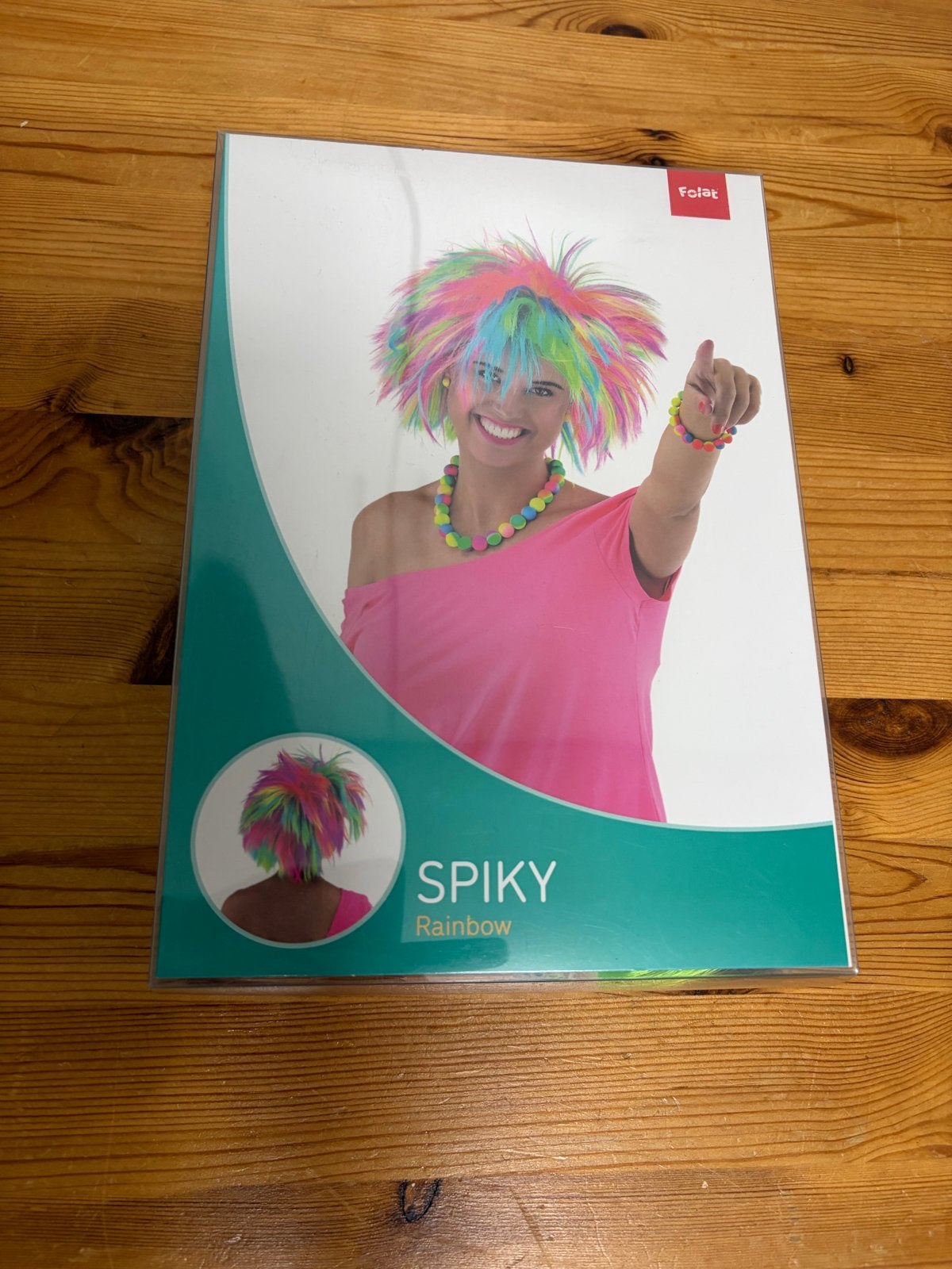Folat Spiky Rainbow Pruik - Feestpruik Kleurrijk, Ophalen of Verzenden, Nieuw, Hoed of Pruik, Carnaval