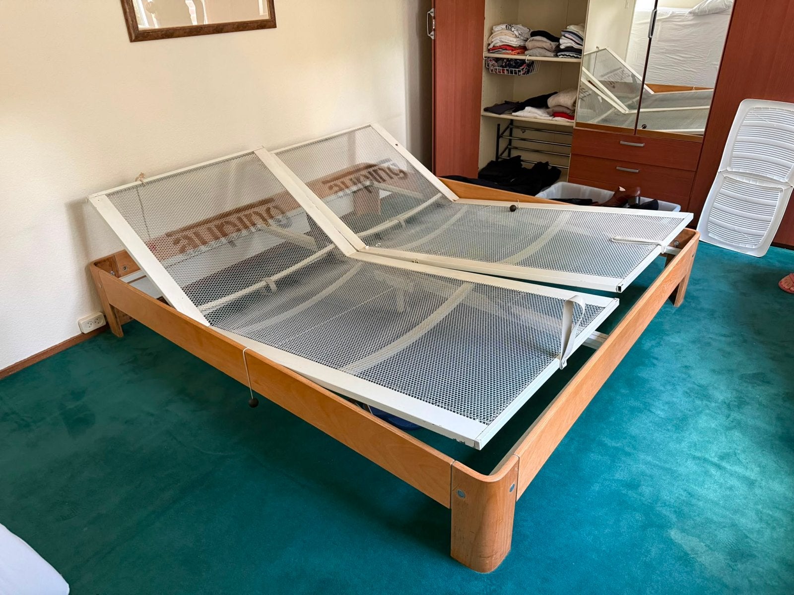 Auping bed 180 met verstelbare bedbodems, Ophalen, Bruin, Tweepersoons, 180 cm