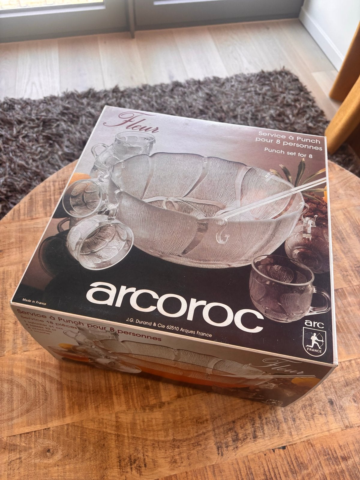 Vintage Arcoroc Fleur punchset  ’70 in originele doos, Huis en Inrichting, Nieuw, Ophalen of Verzenden, Overige merken, Glas
