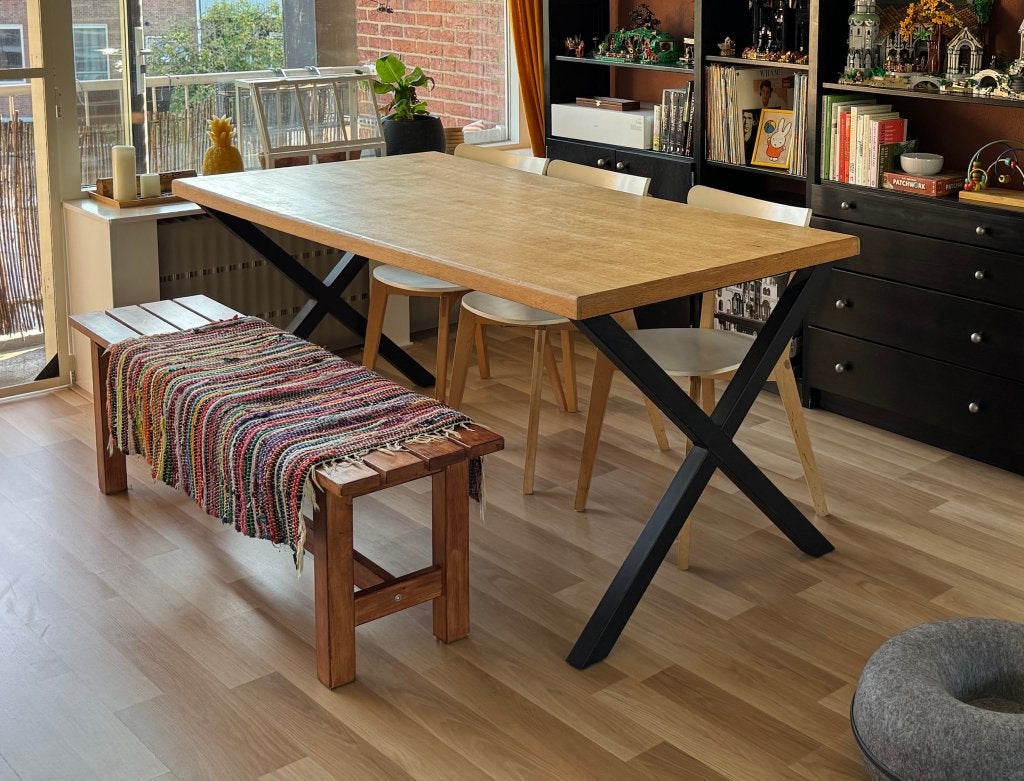 Houten bankje, massief hout, Huis en Inrichting, Stoelen, Ophalen, Bruin, Landelijk, Rustiek, Zo goed als nieuw